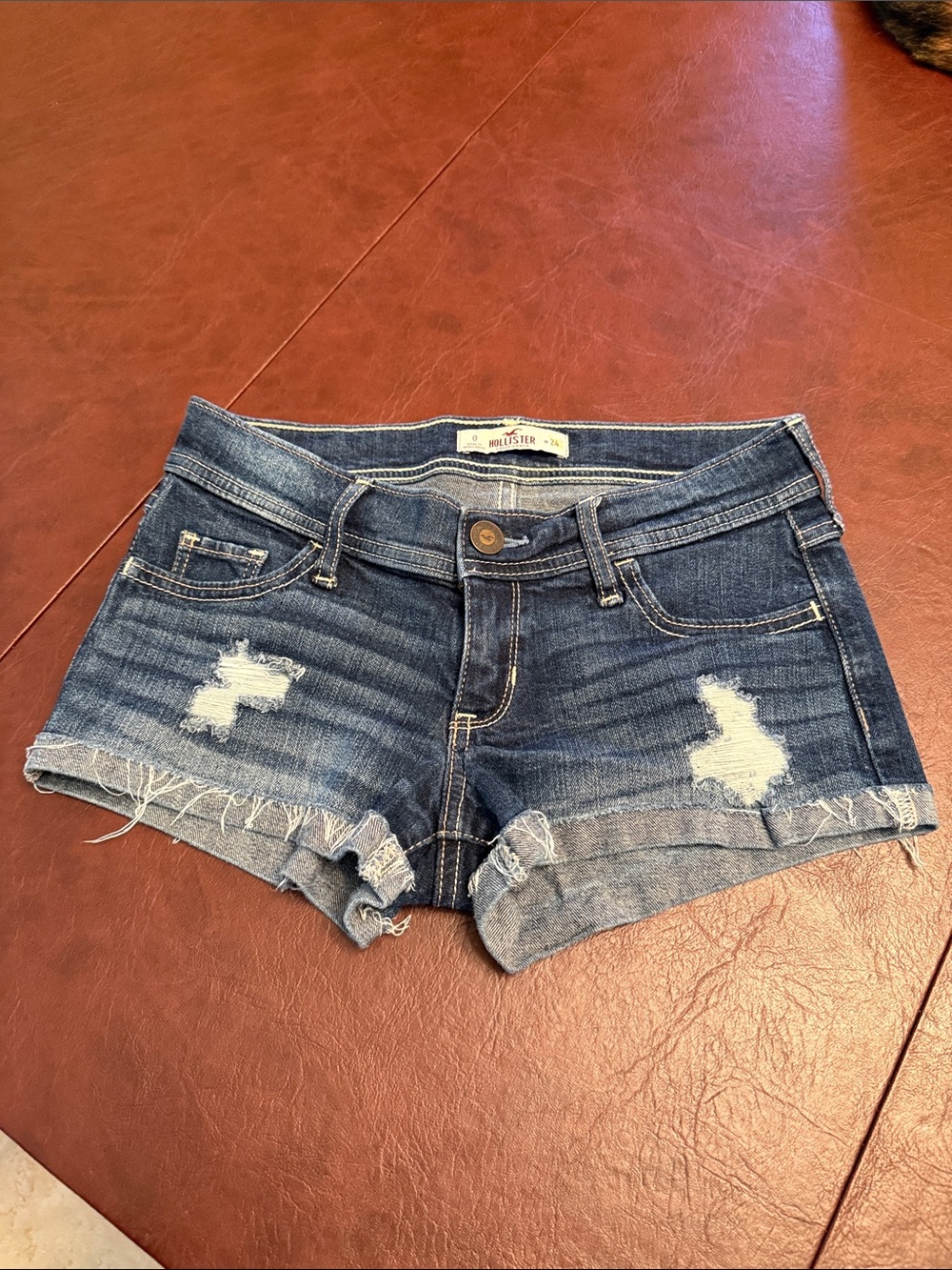 Hollister Women's Blue Distressed Cuffed Denim Shorts